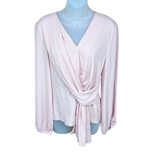 Inc International Concepts Blouse Pink Draped Front Bishop Sleeves Size Small